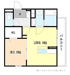 メルベーユドゥ 1階1LDKの間取り