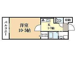 ボヌール 1Kの間取図画像