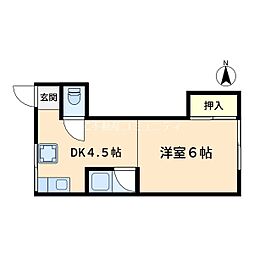 栗谷コーポ 1Kの間取図画像