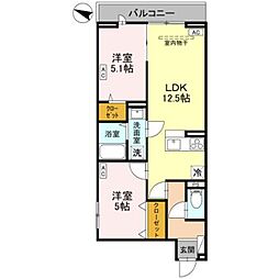 Noble raffiner上小町 2LDKの間取図画像