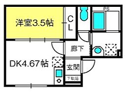 コモド南与野 1DKの間取図画像