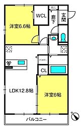 クレストール北館 2LDKの間取図画像