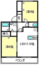 カサグランデC 2LDKの間取図画像