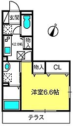 バレンティア 1Kの間取図画像