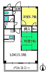 サンプレミール浦和 2LDKの間取図画像
