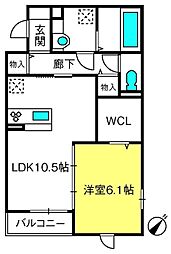 ベルクレスト 1LDKの間取図画像