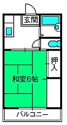 YKハイツ 1Kの間取図画像