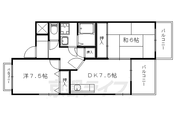 グランバード西野II 201｜京都府京都市山科区西野大鳥井町(賃貸マンション2DK・2階・50.05㎡)の写真 その2