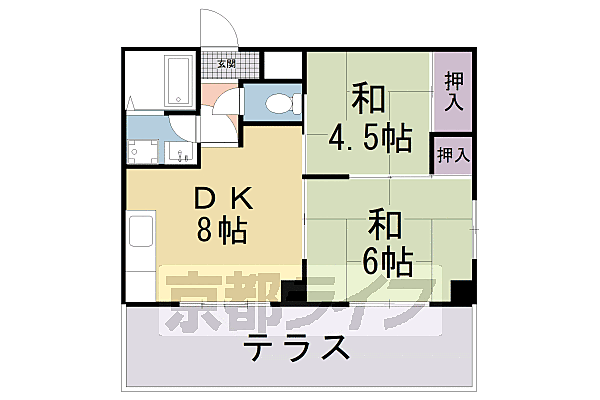 シャントゥール城北 102｜京都府京都市伏見区深草大亀谷岩山町(賃貸マンション2LDK・1階・43.74㎡)の写真 その2