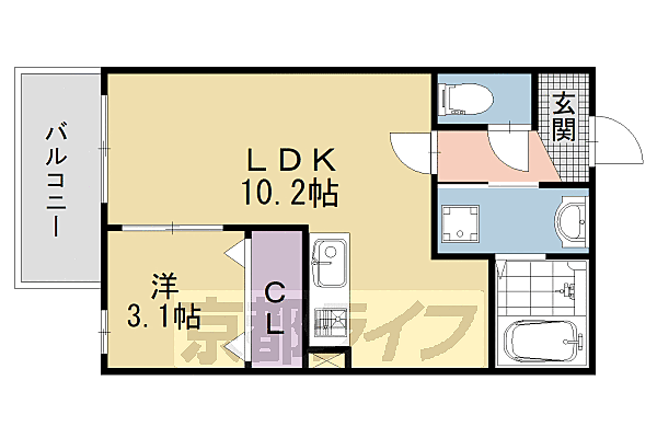 Ｚ－ＭＡＩＳＯＮ 303｜京都府京都市伏見区醍醐東合場町(賃貸アパート1LDK・3階・32.08㎡)の写真 その2