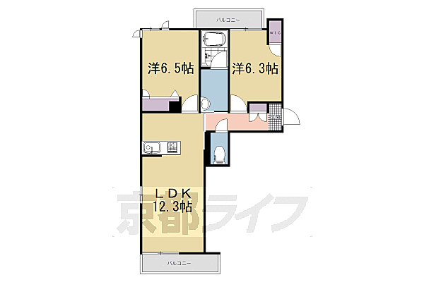 京都府宇治市五ケ庄一番割(賃貸マンション2LDK・3階・57.47㎡)の写真 その2