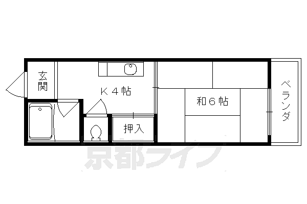 京栄マンション 406｜京都府京都市山科区日ノ岡坂脇町(賃貸マンション1K・4階・20.27㎡)の写真 その2