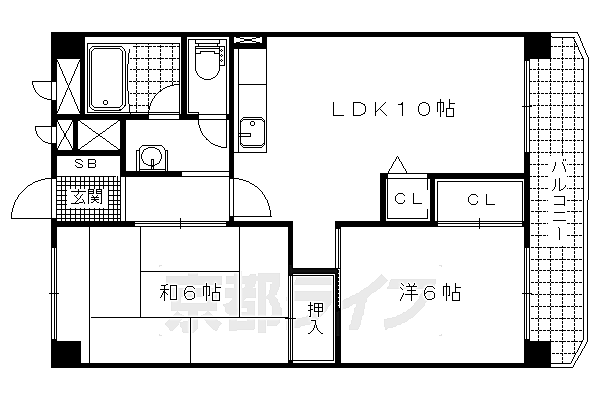 山科団地　Ｂ棟 118｜京都府京都市山科区西野阿芸沢町(賃貸マンション2LDK・1階・51.98㎡)の写真 その2