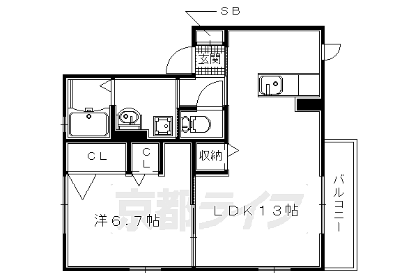 京都府宇治市宇治池森(賃貸アパート1LDK・1階・45.46㎡)の写真 その2