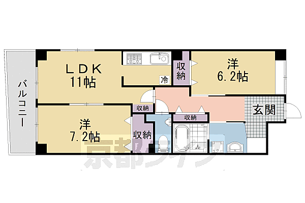 シュシュパルク山陵 302｜京都府京都市山科区御陵原西町(賃貸マンション2LDK・3階・65.90㎡)の写真 その2