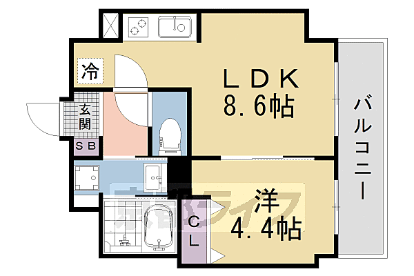 サンクチュアリ山科三条 605｜京都府京都市山科区竹鼻竹ノ街道町(賃貸マンション1LDK・6階・33.06㎡)の写真 その2