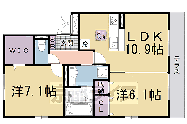 フェリーチェ　ファミリア B101｜滋賀県大津市大江5丁目(賃貸アパート2LDK・1階・58.37㎡)の写真 その2