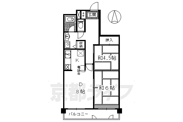 藤和ライブタウン桃山 205｜京都府京都市伏見区桃山町丹後(賃貸マンション2LDK・2階・54.40㎡)の写真 その2