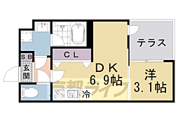ＶＩＮＡ山科ＷＥＳＴ 1階1DKの間取り
