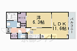 ウエスト　コミタリアIII 1階1LDKの間取り