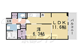 ディアコート唐崎 2階1LDKの間取り
