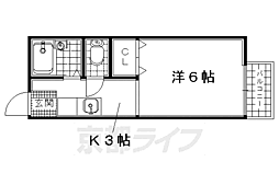 近鉄京都線 大久保駅 徒歩15分の賃貸アパート 1階1Kの間取り