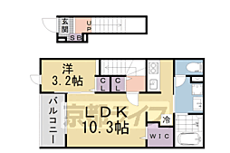 上月ハイツ 202 2階1LDKの間取り