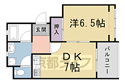 嵐山ロイアルハイツ3号棟 1DKの間取図画像