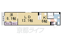 プロスペリタ西京極 1LDKの間取図画像