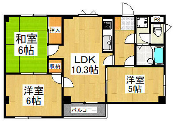 永井マンションA 206｜埼玉県戸田市喜沢1丁目(賃貸マンション3LDK・2階・56.87㎡)の写真 その2