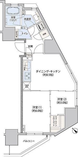 レジディア文京小石川II 1303｜東京都文京区小石川3丁目(賃貸マンション2DK・13階・46.44㎡)の写真 その2