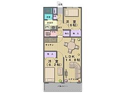 パークサイドミサワ 1階2LDKの間取り