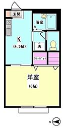 カーサ・ベル 1Kの間取図画像