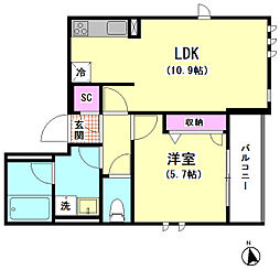 アルフラット品川 1LDKの間取図画像