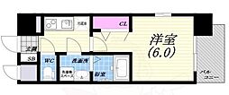 クレアグレイス岸里 6階1Kの間取り