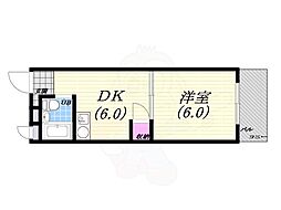 三甲イエム 1Kの間取図画像