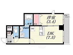 シェモア・グランデ西宮 1DKの間取図画像