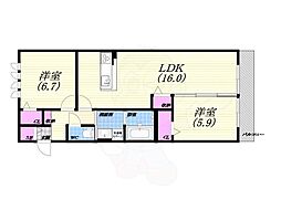 JR東海道・山陽本線 甲子園口駅 徒歩5分の賃貸アパート 3階2LDKの間取り