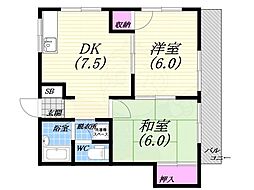 菊水ハイツ 2DKの間取図画像