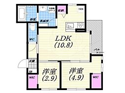 ブリアン西宮 2LDKの間取図画像