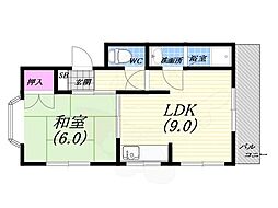 インペリアル甲子園 1LDKの間取図画像