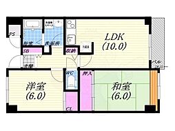 エスポワール若草 2LDKの間取図画像