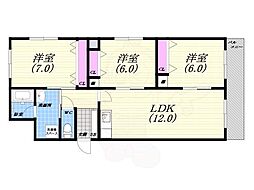 芦屋プラザ 3LDKの間取図画像