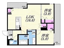 (仮称)西宮市甲子園浦風町へーベルメゾン 2LDKの間取図画像