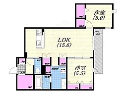 (仮称)西宮市甲子園浦風町へーベルメゾン 2LDKの間取図画像