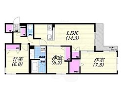 (仮称)西宮市甲子園浦風町へーベルメゾン 3LDKの間取図画像