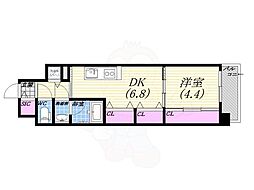 ブランTAT西宮江上町 1DKの間取図画像