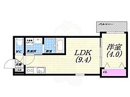 西宮市川東町アパート 1LDKの間取図画像