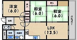 夙川ライムヴィラ 3LDKの間取図画像