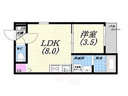 西宮市川東町アパート 1LDKの間取図画像